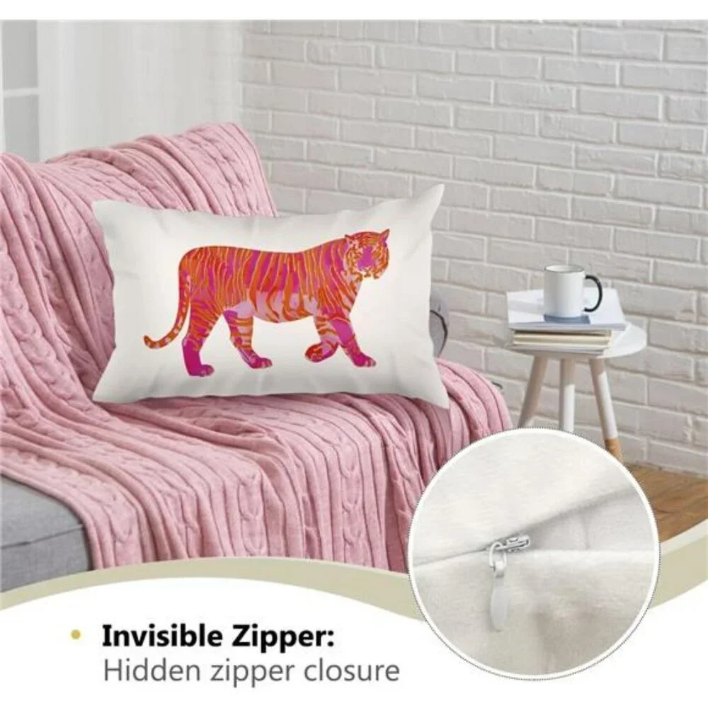 Red Flannel Tiger Throw Pillow Cover 12x20 for Dorm Couch Bed Room Decor